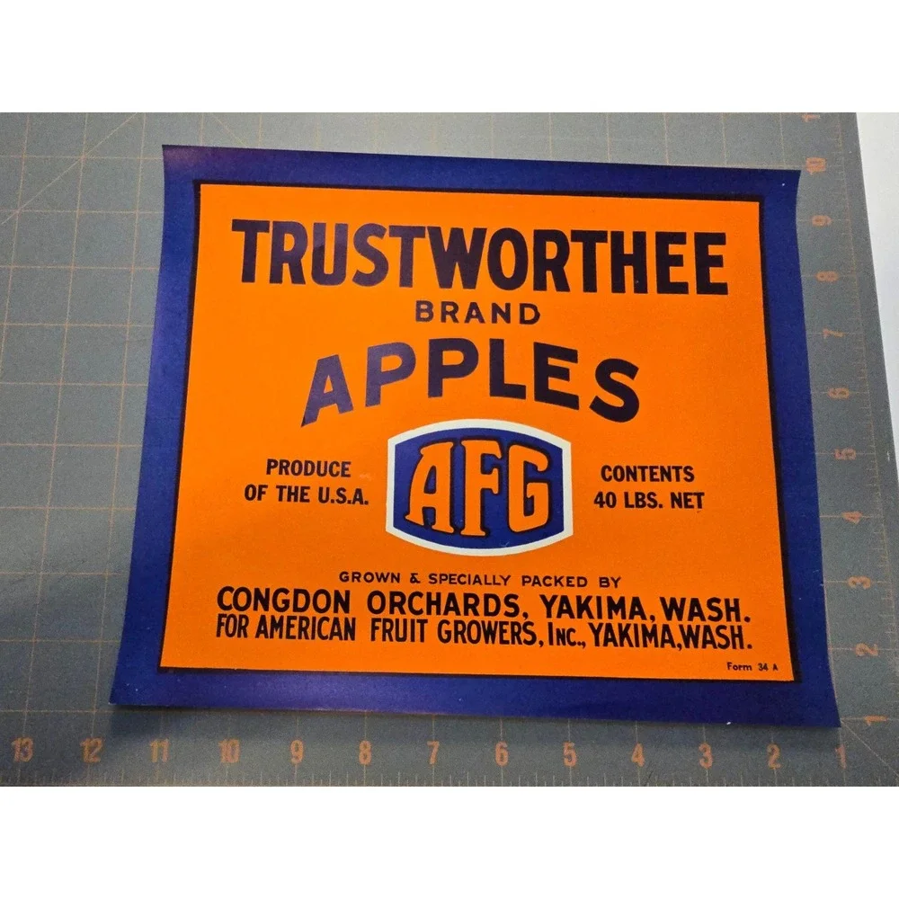 Trustworthee Brand‎ Apples Vintage  Crate Label AFG Congdon Orchards Yakima Wash